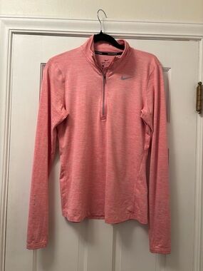 Nike Heathered Pink Dri-FIT Quarter-Zip Long Sleeve Top